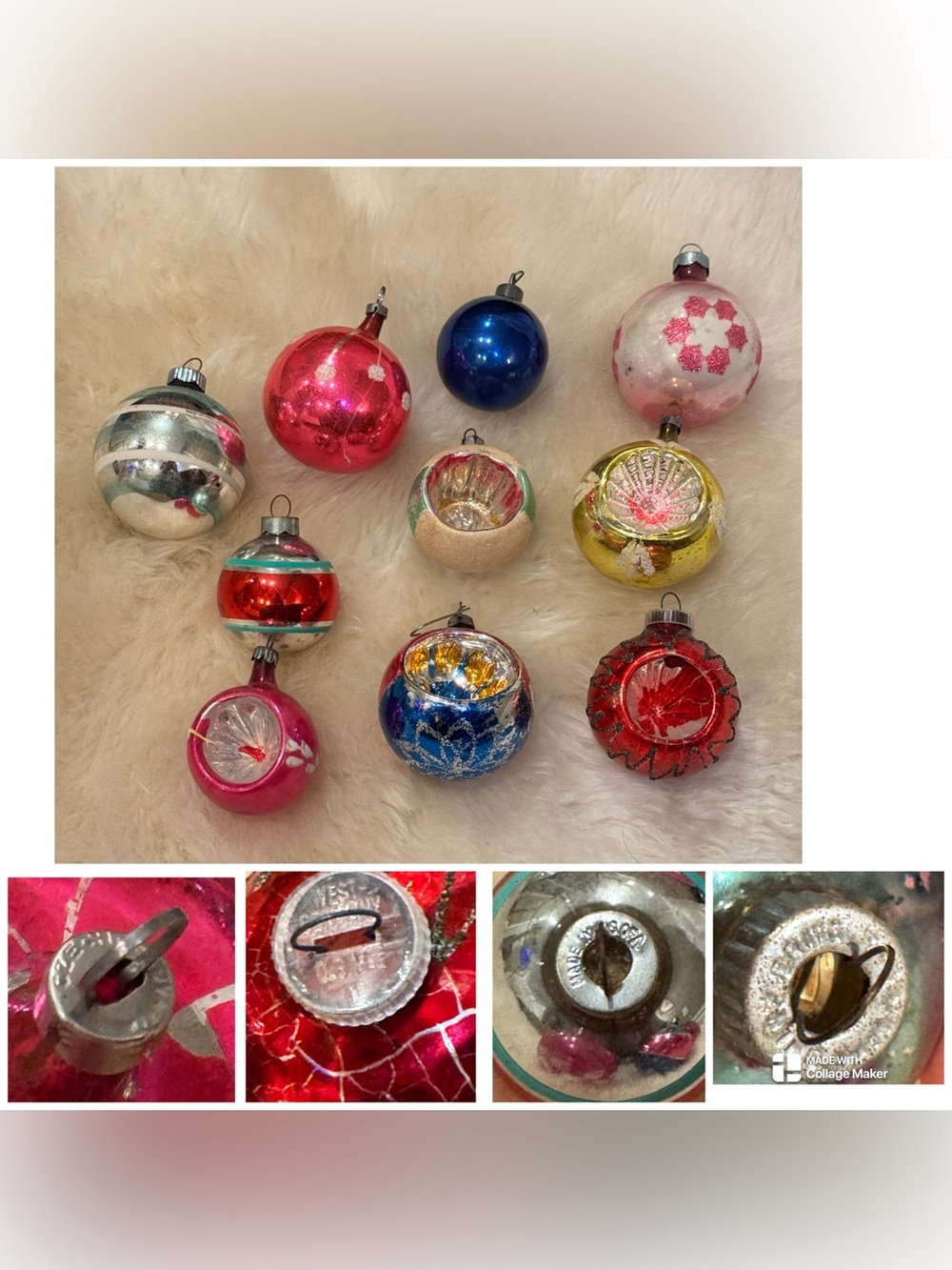 Vintage 8pc Shiny Brite and West Germany Christmas ornaments